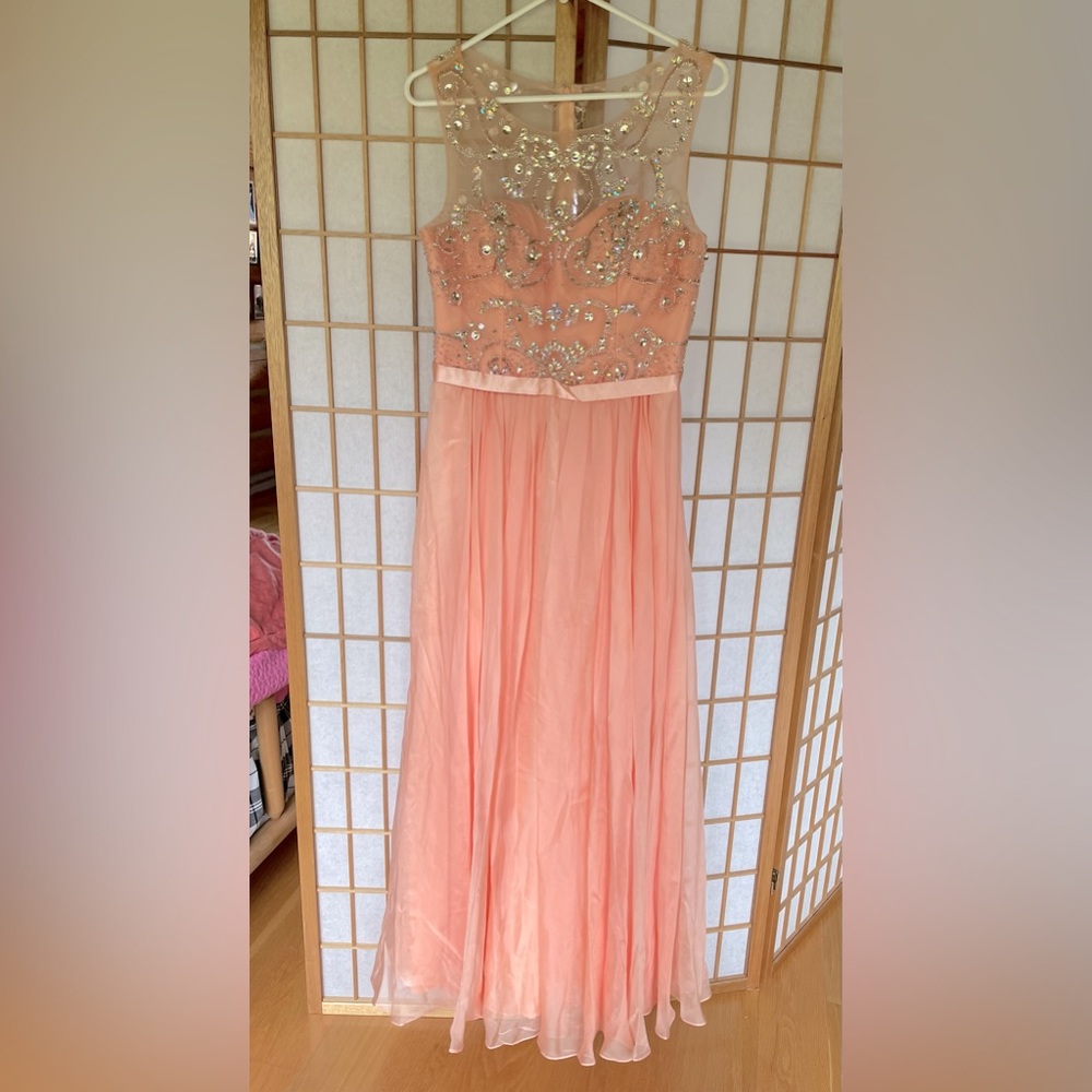 Peach maxi dress with jeweled top. Size L.